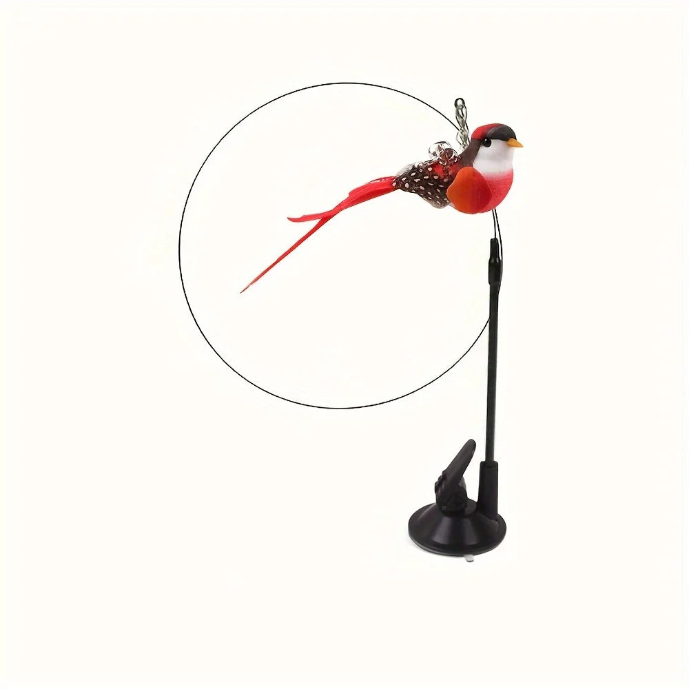 Cat Teaser Toy Wand Cat Toy Removable Suction Double Simulated Chirping Bird Game 2 In 1 For Weight Management Agility Training