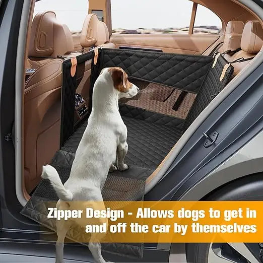 Large Dog Car Seat Back Seat Extender for Dogs with 3 Mesh Windows, Waterproof Medium Carseat for Dogs with 4-Splice Hard Bottom