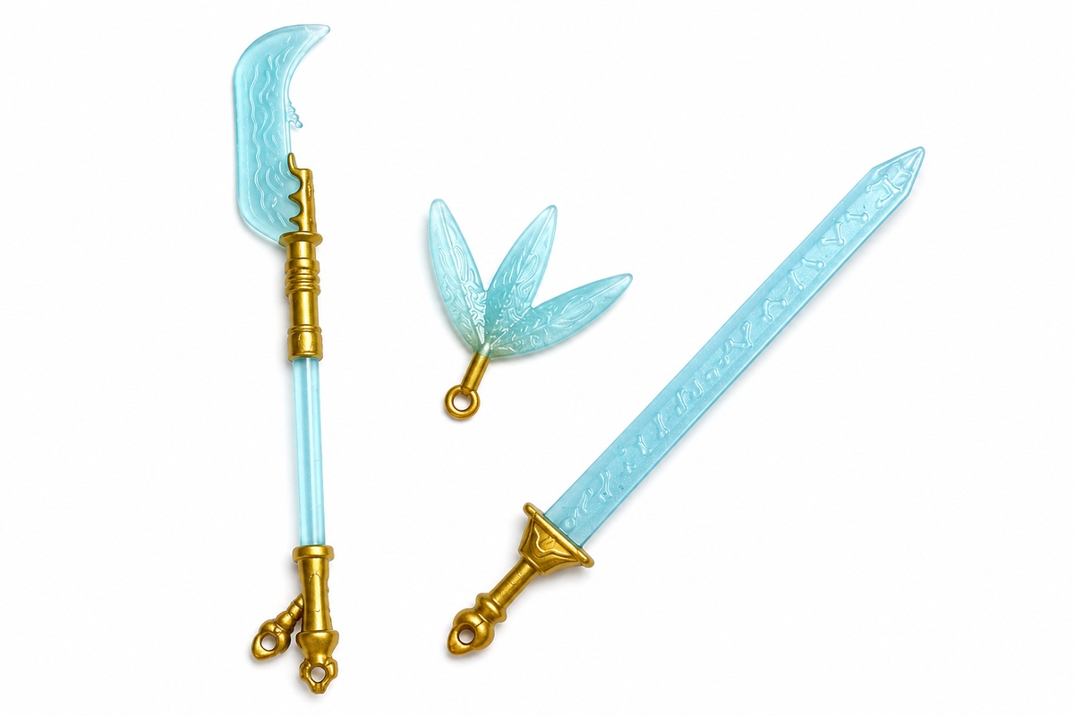 Idol KPop 3-Pack Fashion Doll Set - White & Gold Battle Outfits with Weapons