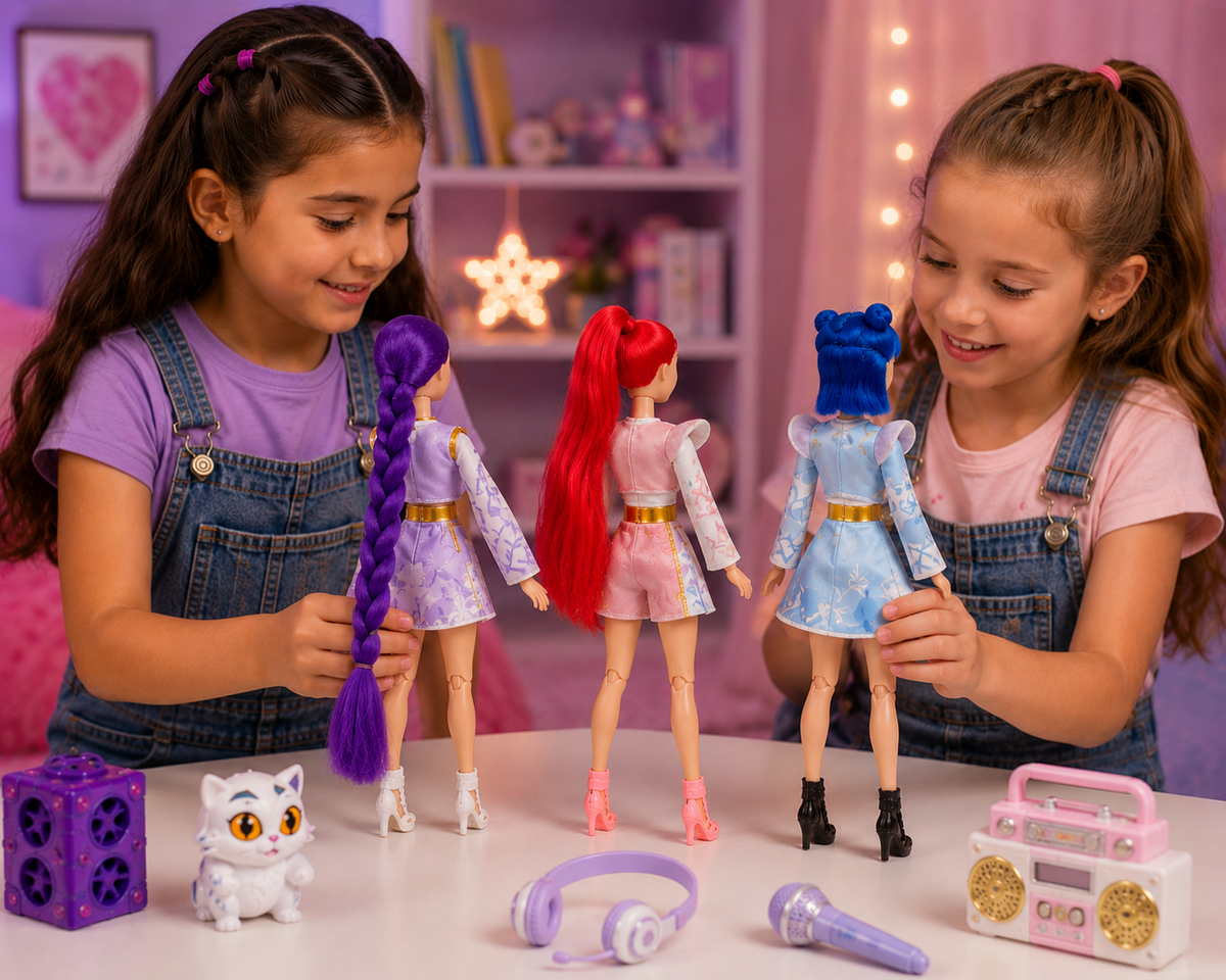 Idol KPop 3-Pack Fashion Doll Set - White & Gold Battle Outfits with Weapons