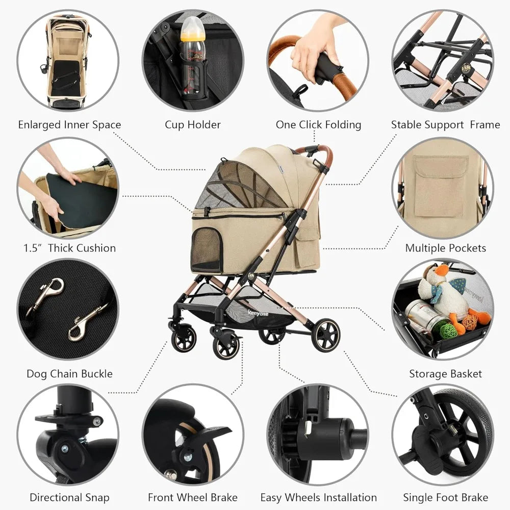 Medium Dog Stroller for Pets Up to 55lbs, Lightweight Aluminum Frame, One Click Folding, Large Cat Stroller