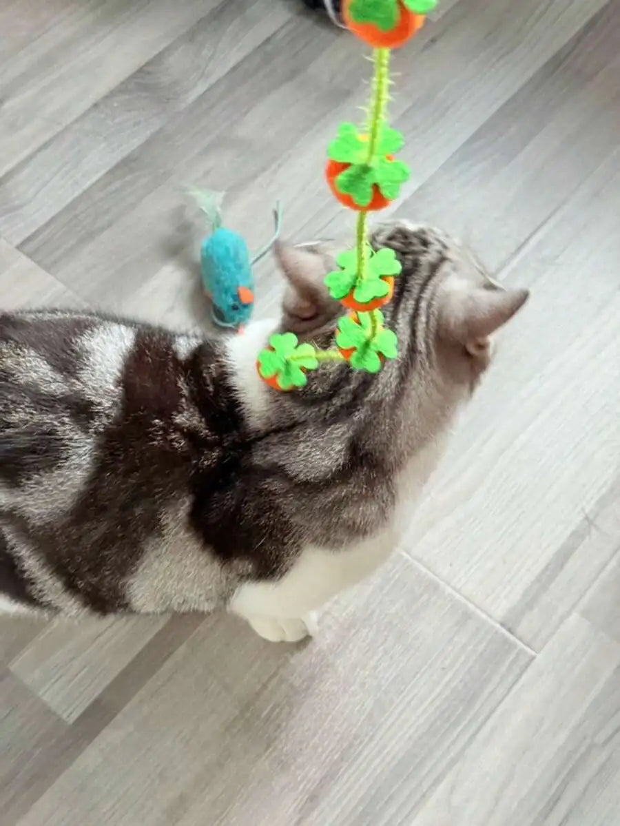 2pcs Colorful Cat Teaser Wands With Bells Interactive Plush Ball Toys For Adult Cats