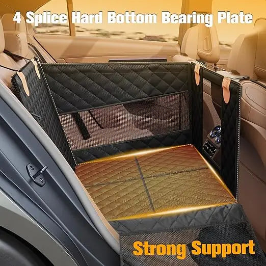 Large Dog Car Seat Back Seat Extender for Dogs with 3 Mesh Windows, Waterproof Medium Carseat for Dogs with 4-Splice Hard Bottom