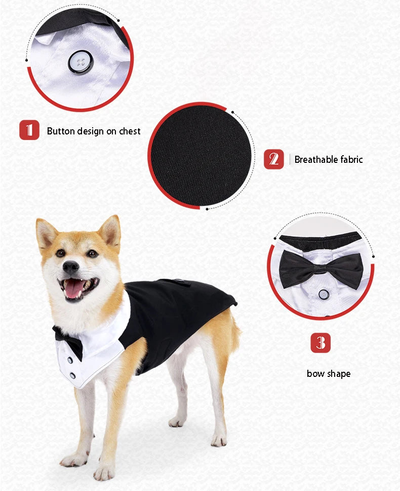 Dog Tuxedo Dog Suit and Bandana Set, Dogs Tuxedo Wedding Party Suit, Dog Prince Wedding Bow Tie Shirt Formal Dog Wedding Attire