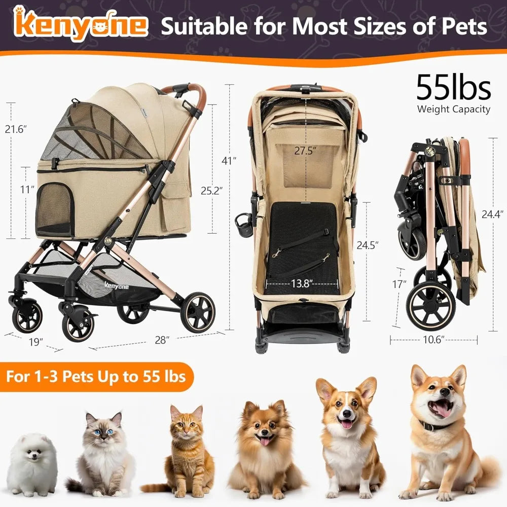 Medium Dog Stroller for Pets Up to 55lbs, Lightweight Aluminum Frame, One Click Folding, Large Cat Stroller