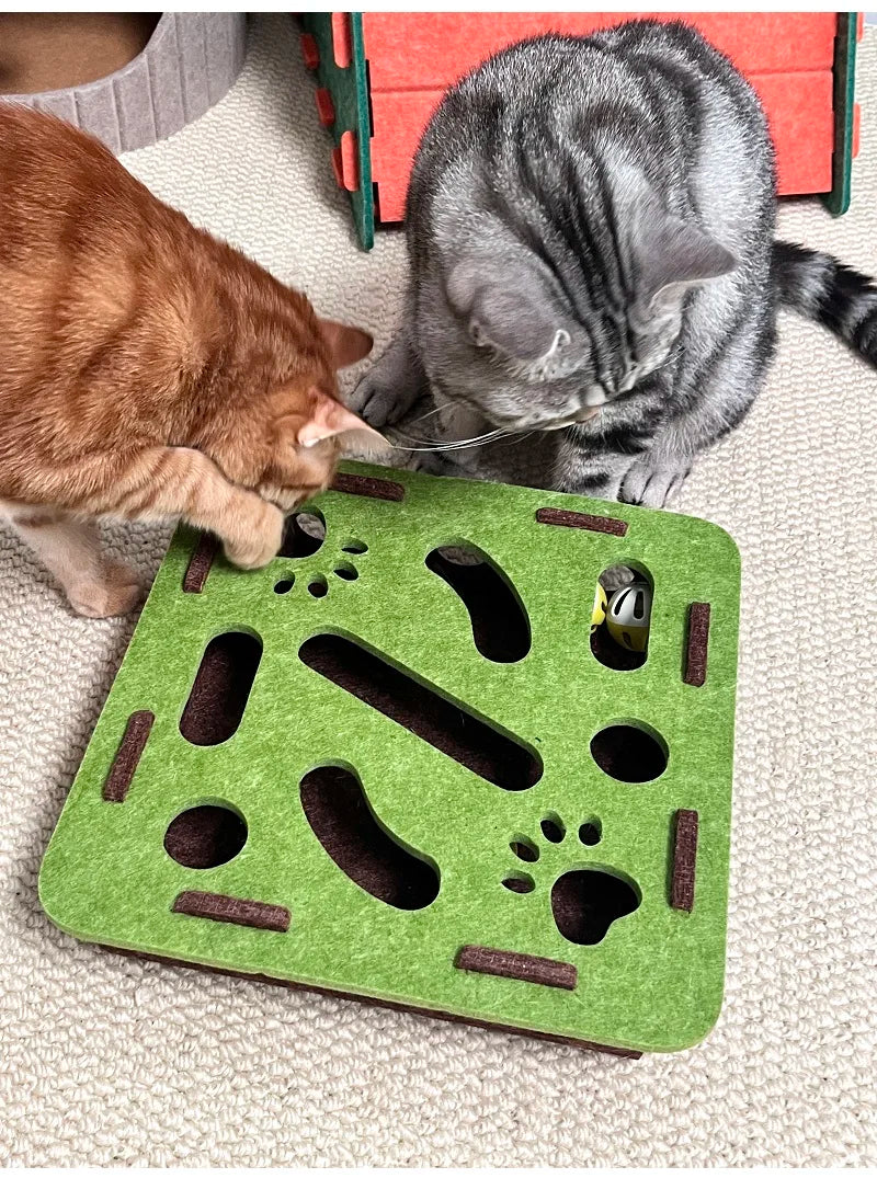 Pet Cat Puzzle Maze Holes Toys Felt Box With Bell Ball Kitten Playing Toys Interactive Funny Combination Set Cat Supplies