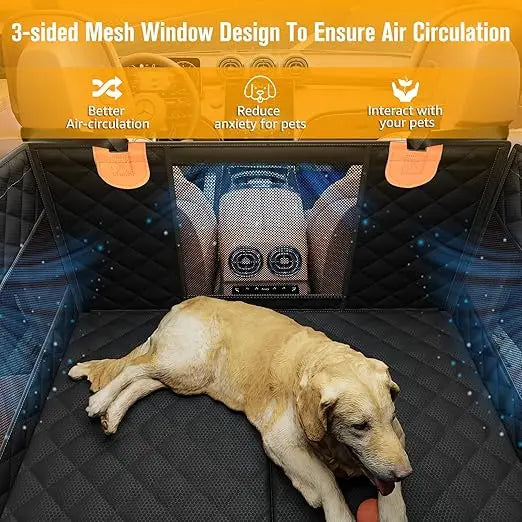 Large Dog Car Seat Back Seat Extender for Dogs with 3 Mesh Windows, Waterproof Medium Carseat for Dogs with 4-Splice Hard Bottom