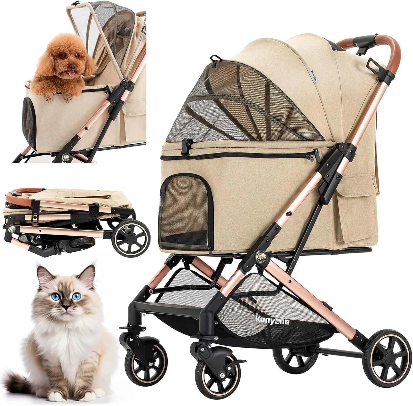 Medium Dog Stroller for Pets Up to 55lbs, Lightweight Aluminum Frame, One Click Folding, Large Cat Stroller