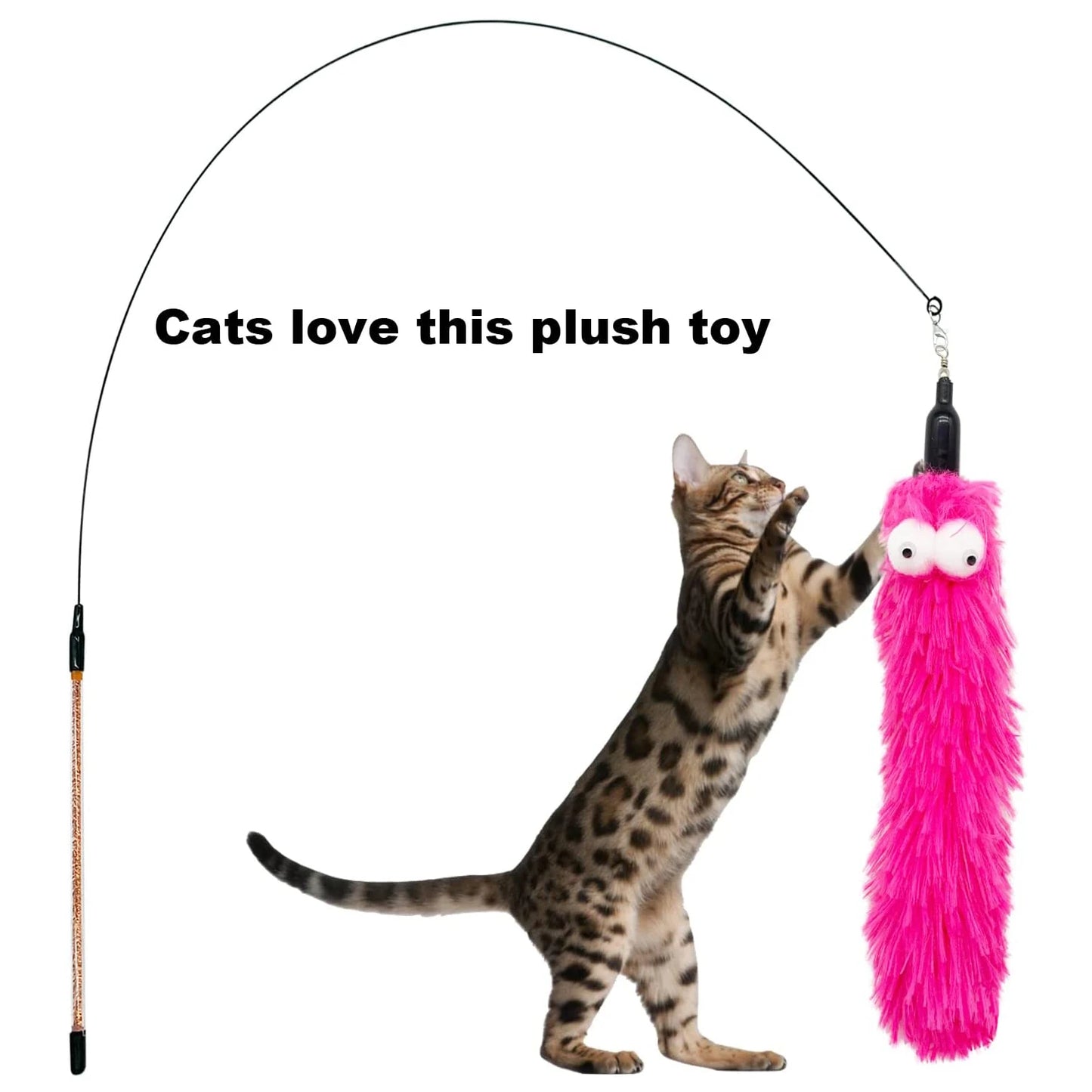 Cat Wand and Toy Feather Toy, Interactive Cat Toy, Fuzzy Wand and Feathers, Teaser Refills, 1 PC, 8 PCs