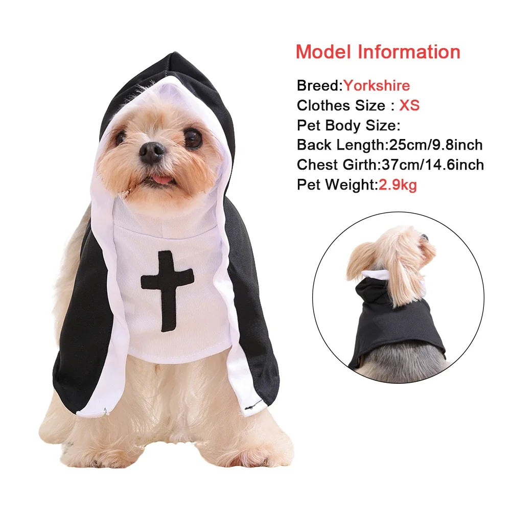 Halloween Cats Nun Costume Jesus Cross Print Kitty Clothes for Small Dogs Funny Cute Dress Up Party Pet Overalls Cat Accessories