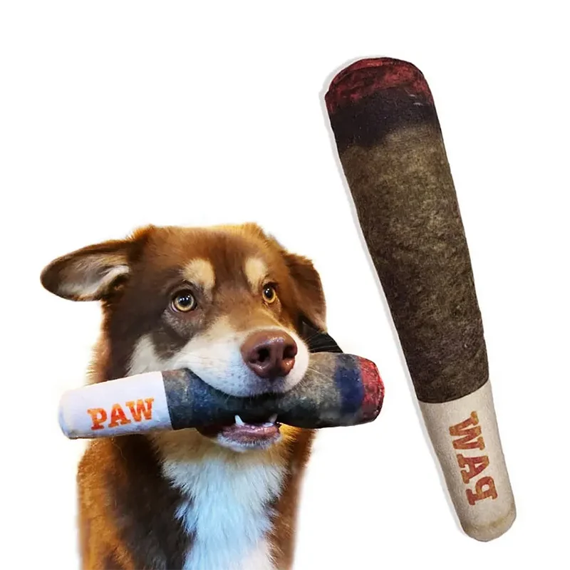Funny Interactive Dog Toys Cigar Design Plush Squeaky Pet Toys Grinding Teeth Creative Chew Cool Stuffed Gifts for Dog Birthday