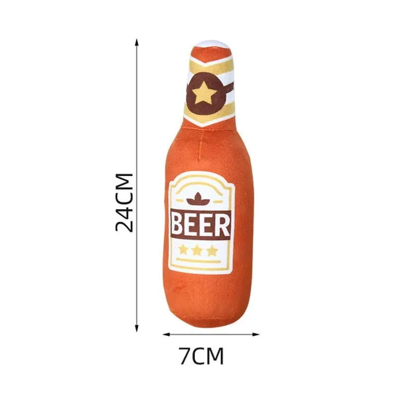 Simulated Beer Bottle Plush Dog Toy with Squeaky BB Sound Interactive Bite Resistant Pet Toy for Teeth Cleaning And Molar Relief