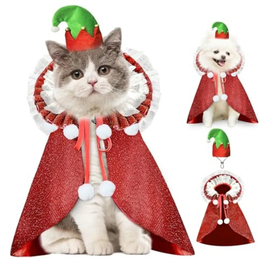 Pet Halloween Costume with Hat, Dog Clothes Cosplay Wizard Cloak for Small Puppy Kitten Animal, Shiny Cat Outfit Suit for Party