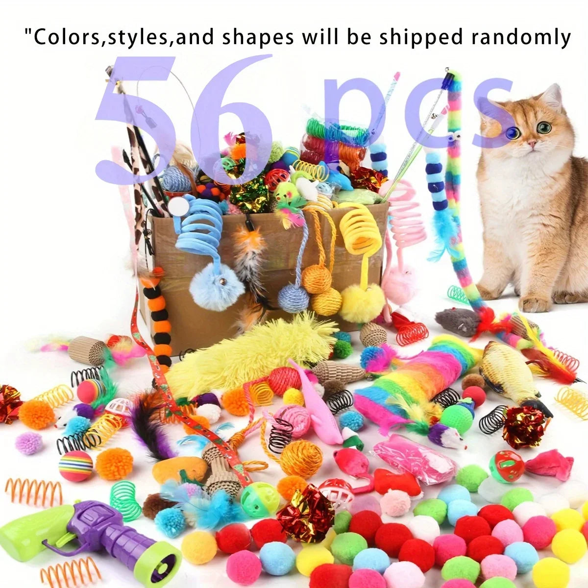 56pcs/28pcs/14pcs Pet Kitten Toys Variety Cat Toy Combination Set Cat Toy Funny Cat Stick Sisal Mouse Bell Ball Cat Supplies