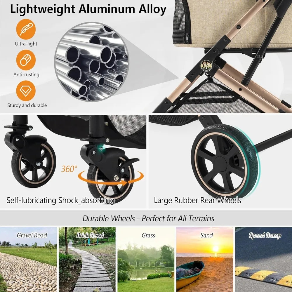 Medium Dog Stroller for Pets Up to 55lbs, Lightweight Aluminum Frame, One Click Folding, Large Cat Stroller