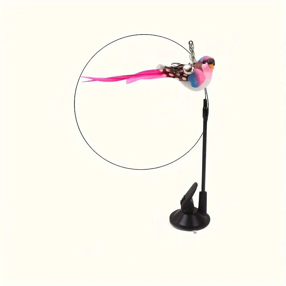 Cat Teaser Toy Wand Cat Toy Removable Suction Double Simulated Chirping Bird Game 2 In 1 For Weight Management Agility Training