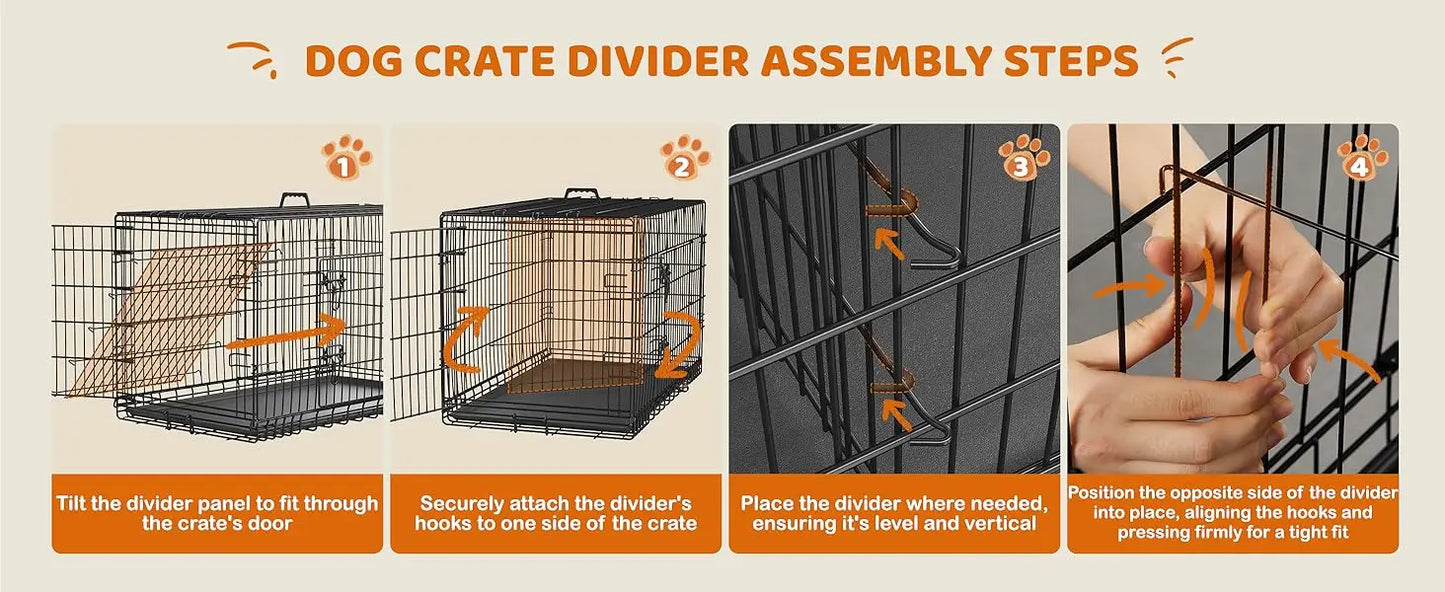 Yah 42in Double Door Dog Crate with Divider,Collapsible Metal Kennel with Removable Tray for Large Dogs Portable Travel,Black