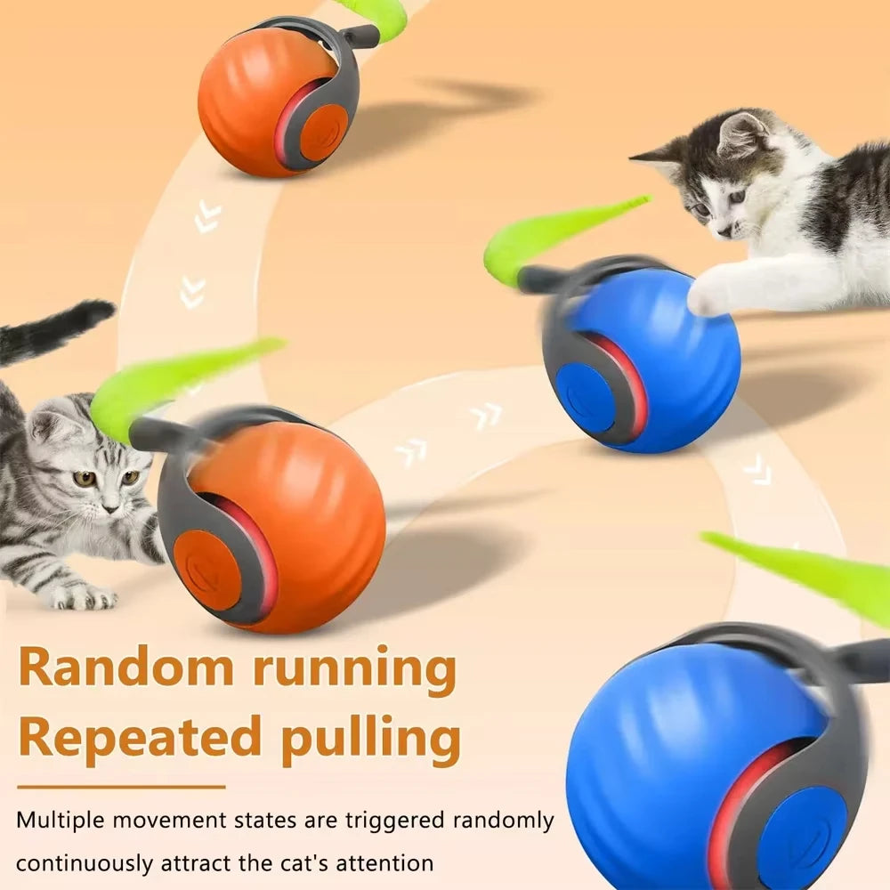 Cats Interactive Ball Toys Automatic Rolling Ball with Faux Tail USB Rechargeable SmartElectric Pet Toy for Teaser and Training