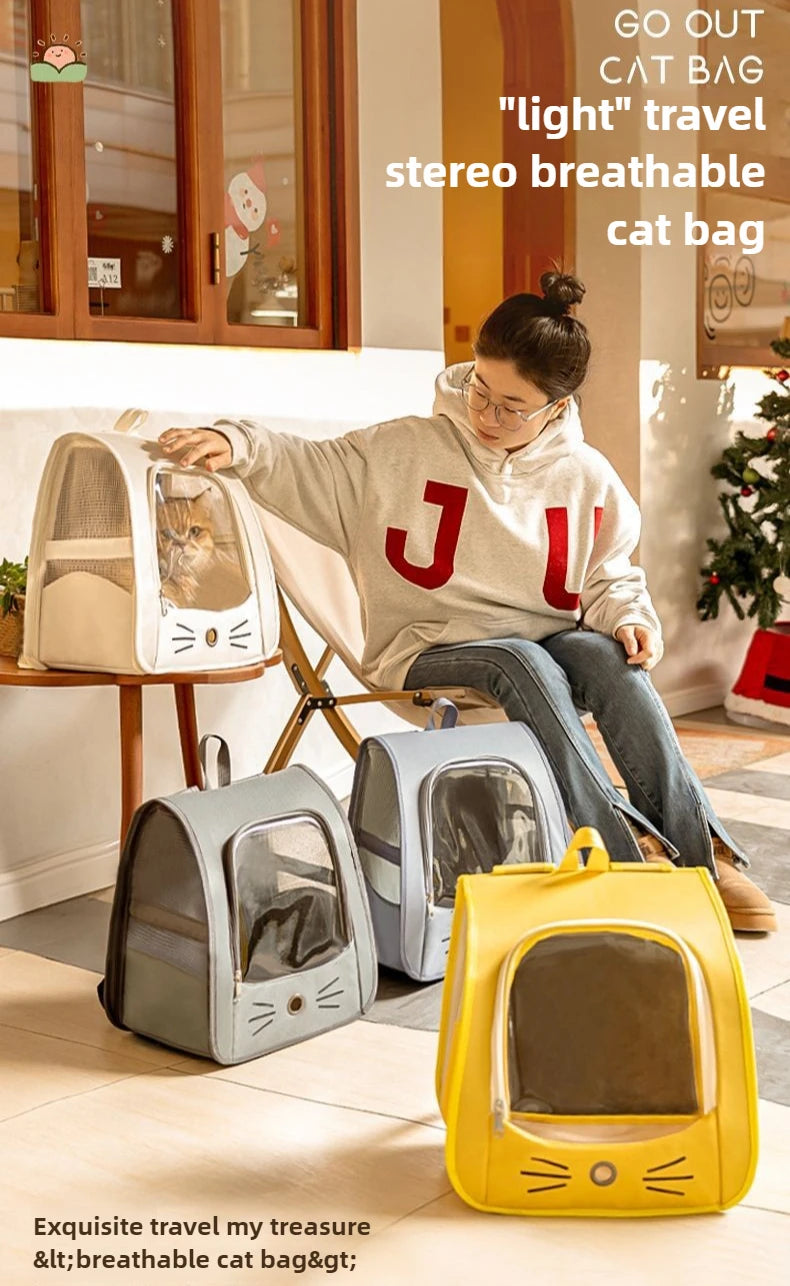Cat Bag Outing Travel Pet Backpack Cabin Cat Schoolbag Shoulder Cage Multifunctional Bag Car Folding Soothing Anti-scratch