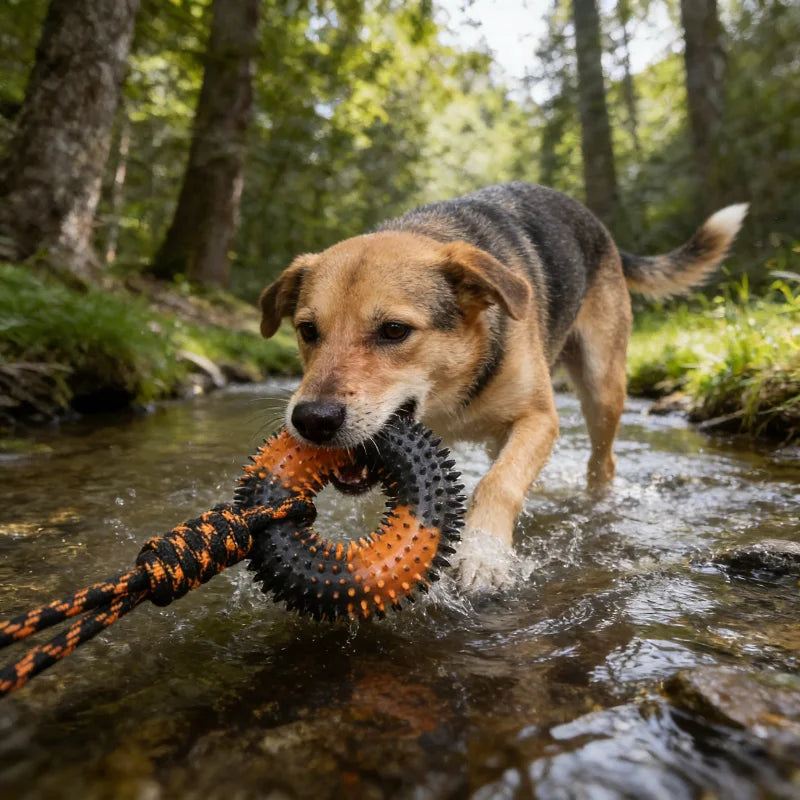Spiked Ring & Rope Knot Tug Toy for Large Dogs: Interactive Chew for Golden Retrievers, Durable Pulling Game for Boredom Relief